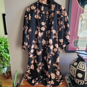COTTON ON Women's Kimono Black/Peach Floral Short Sleeve Open Front Size XSmall